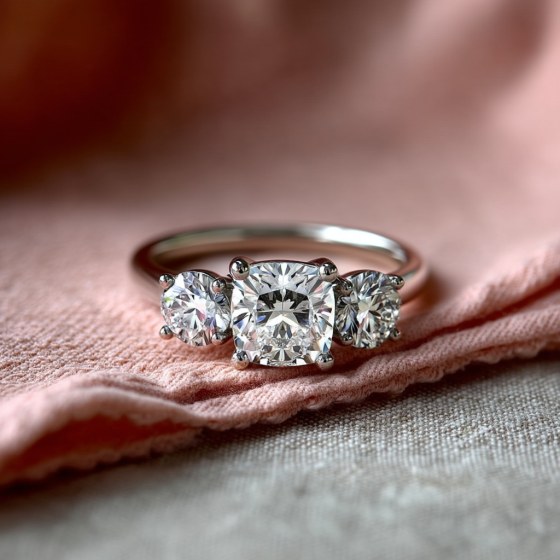 Modern Cushion & Round Diamond Trilogy Ring