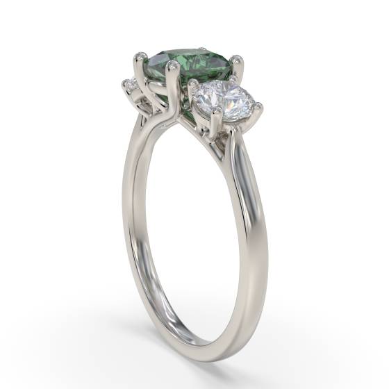 Emerald Green Cushion Diamond Trilogy Ring