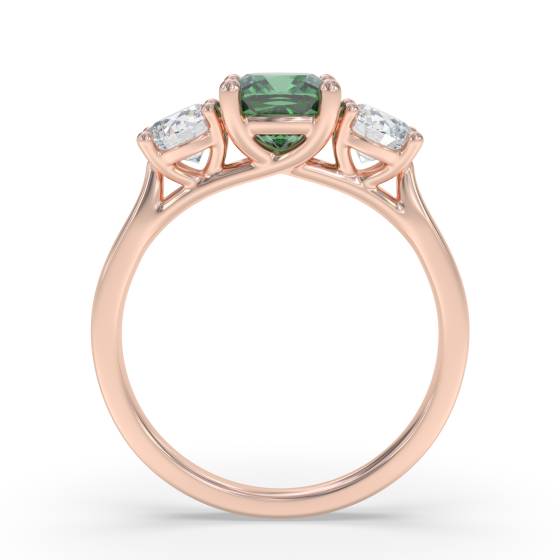 Emerald Green Cushion Diamond Trilogy Ring