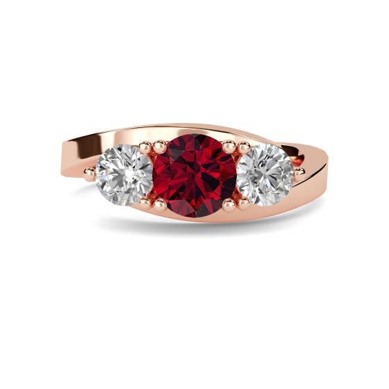 Modern Round Diamond and Ruby Trilogy Ring