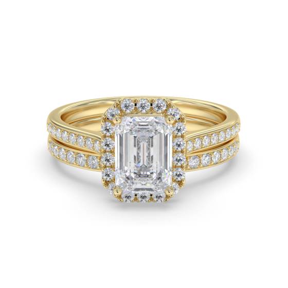 Emerald Diamond Halo Bridal Set