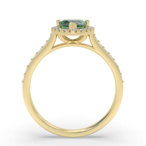 Green Emerald Marquise Shaped Diamond Single Halo Shoulder Set Ring