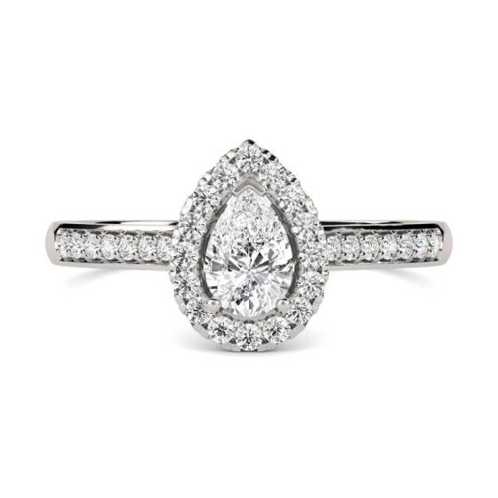 GIA Certified 1.10ct SI2/E Pear Diamond Single Halo Shoulder Set Ring