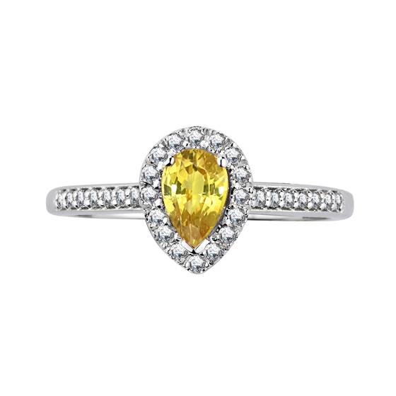 Fancy Yellow Pear Diamond Single Halo Shoulder Set Ring