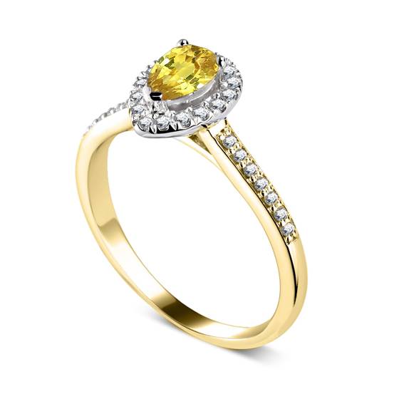 Fancy Yellow Pear Diamond Single Halo Shoulder Set Ring
