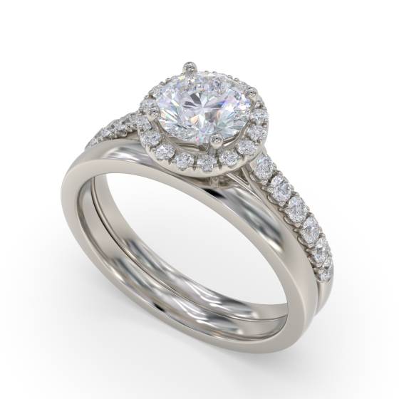 Round Diamond Single Halo Shoulder Set Ring