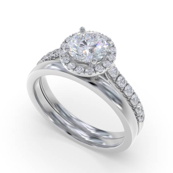 Round Diamond Single Halo Shoulder Set Ring
