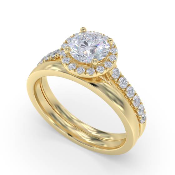 Round Diamond Single Halo Shoulder Set Ring