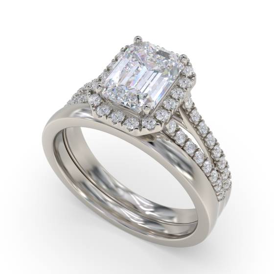 Emerald Diamond Halo Engagement Ring