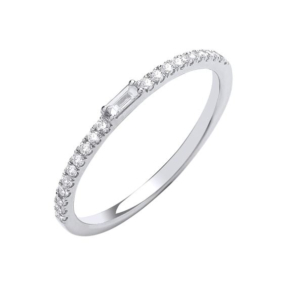 9k White Gold 0.20ct Eternity ring with Baguette in centre