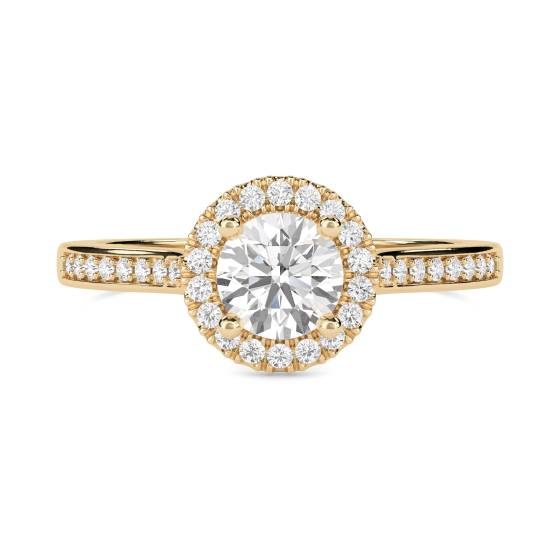 0.85ct SI/F-G Round Cut Natural Diamond Halo Shoulder Set Ring