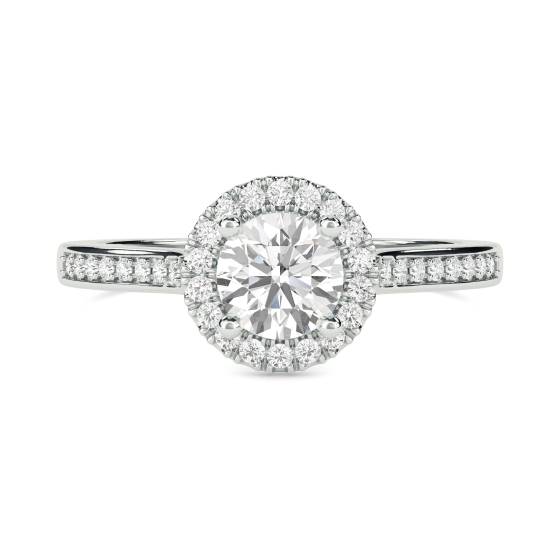 0.65ct SI/F-G Round Cut Natural Diamond Halo Shoulder Set Ring