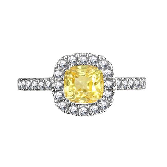 0.85ct VS2/FY Cushion Cut Natural Yellow Diamond Halo Ring