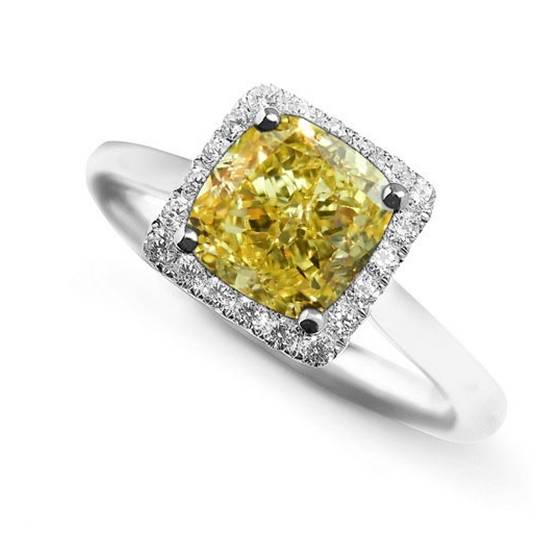 0.75ct VVS2/FY Natural Fancy Yellow Cushion Diamond Cluster Ring