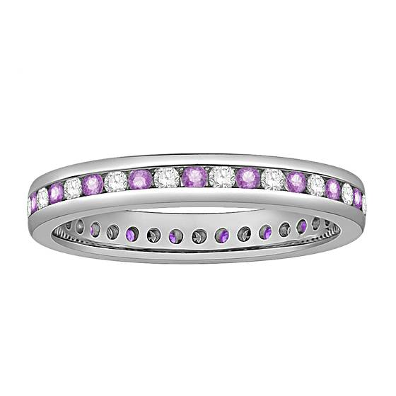 0.55ct VS/E-F Natural Diamond and Pink Sapphire Eternity Ring
