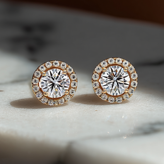 Round Diamond Single Halo Earrings