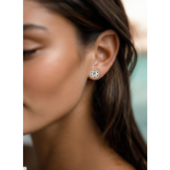 Round Diamond Single Halo Earrings