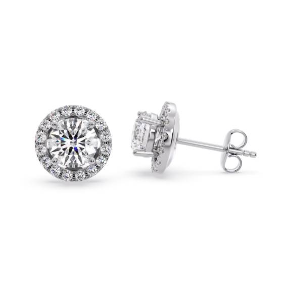 Round Diamond Single Halo Earrings