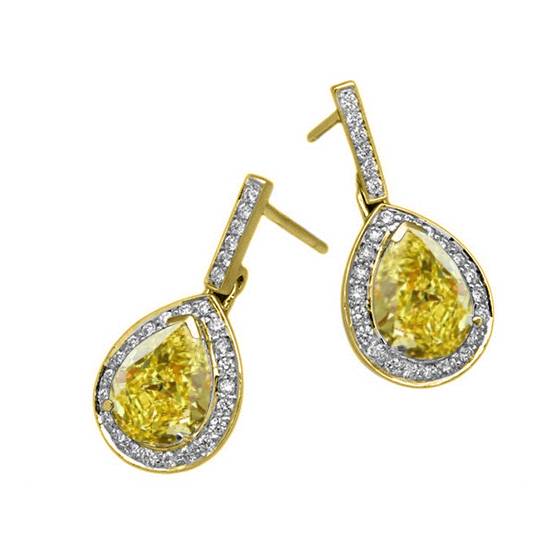 Fancy Yellow Pear Diamond Halo Earrings