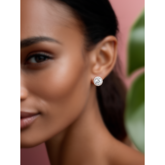 Elegant Round Diamond Single Halo Earrings