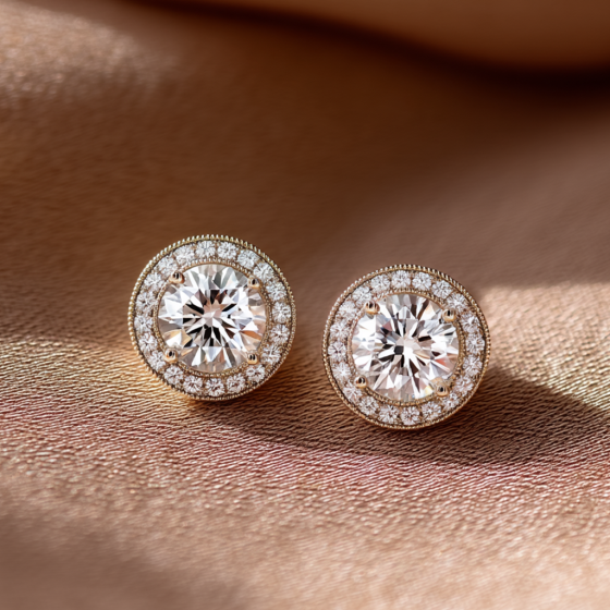 Round Diamond Single Halo Earrings