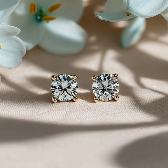 Traditonal Round Diamond Stud Earrings