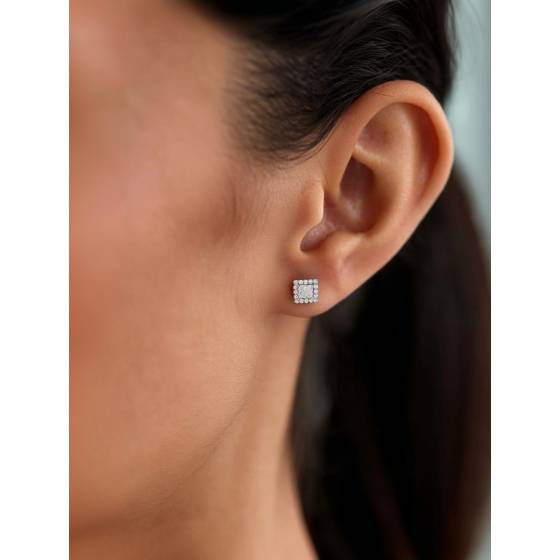 Princess Diamond Single Halo Earrings