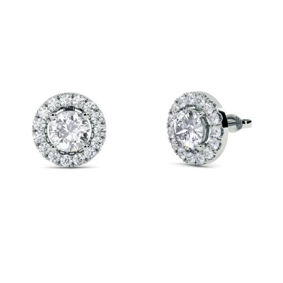 0.60ct SI1/F Round Natural Diamond Halo Earrings