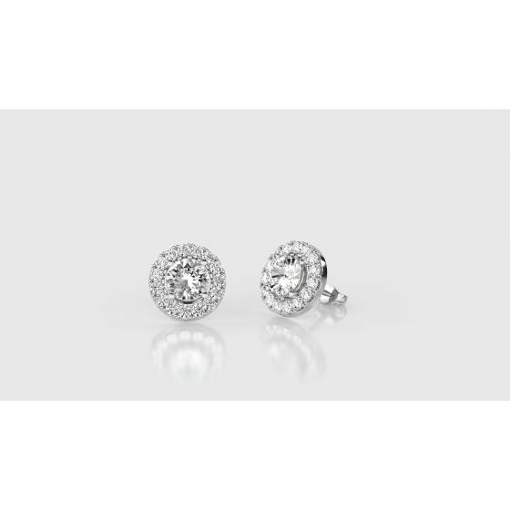 0.60ct SI1/F Round Natural Diamond Halo Earrings