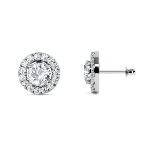 0.60ct SI1/F Round Natural Diamond Halo Earrings