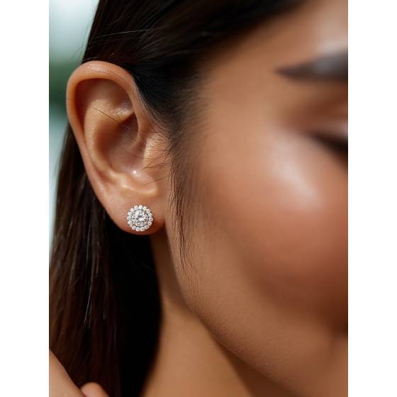 Round Diamond Single Halo Earrings