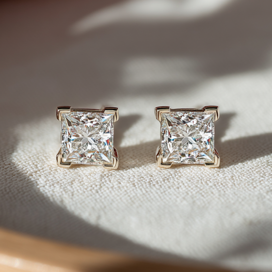 Four Corner Claw Princess Diamond Earrings