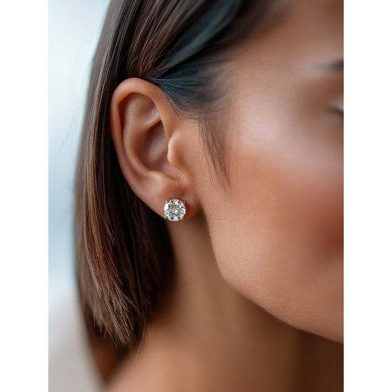 Squared Claw Round Diamond Designer Earrings