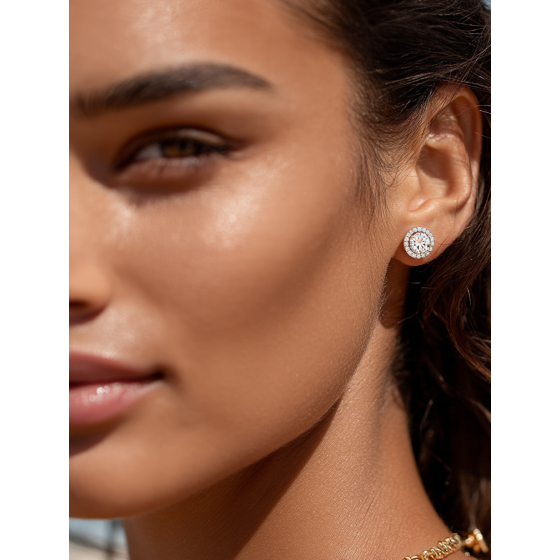 Round Diamond Single Halo Earrings