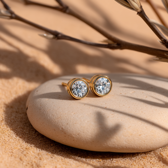 Round Diamond Bezel Set Designer Earrings