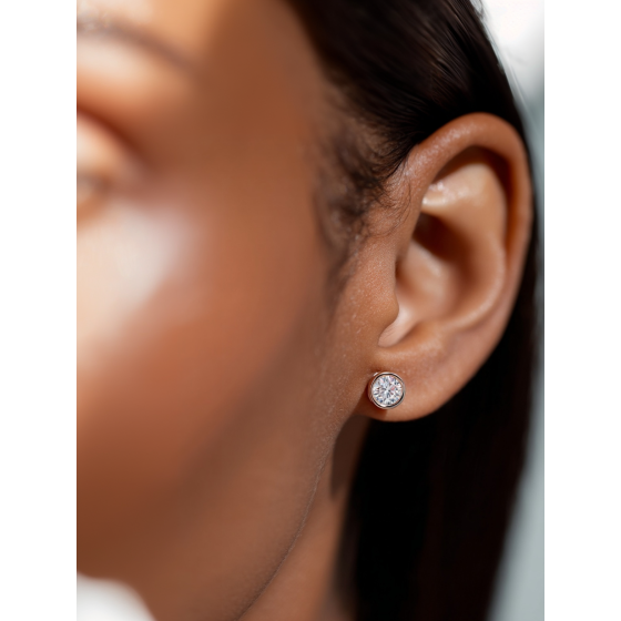 Round Diamond Bezel Set Designer Earrings