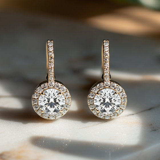 Elegant Round Diamond Single Halo Earrings