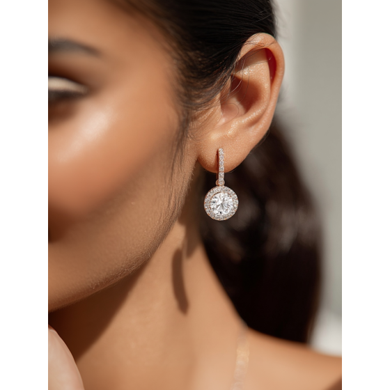 Elegant Round Diamond Single Halo Earrings