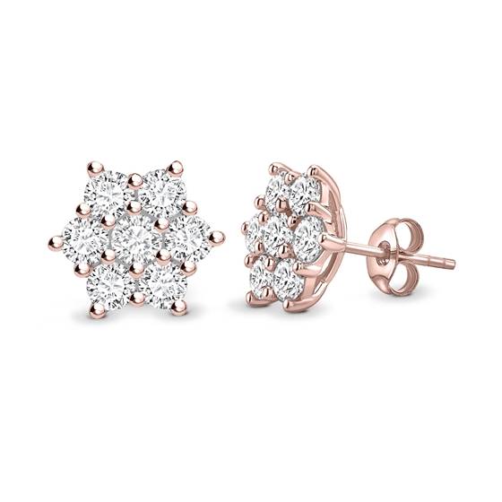 Round Diamond Flower Cluster Earrings