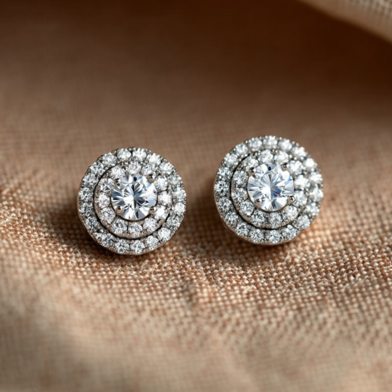 Round Diamond Double Halo Earrings
