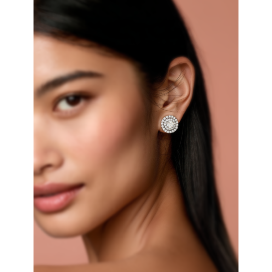 Round Diamond Double Halo Earrings