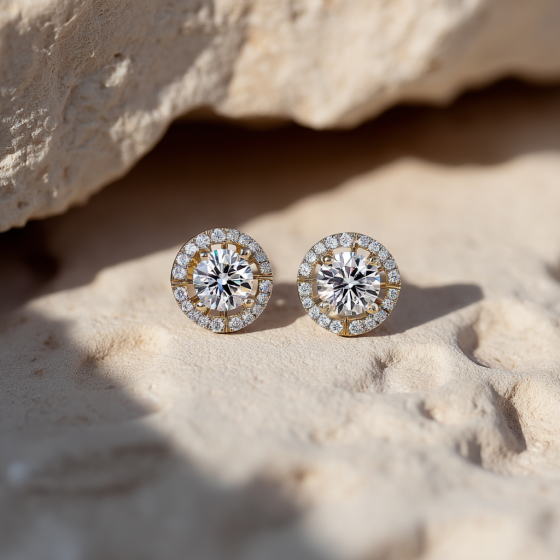 Round Diamond Single Halo Earrings