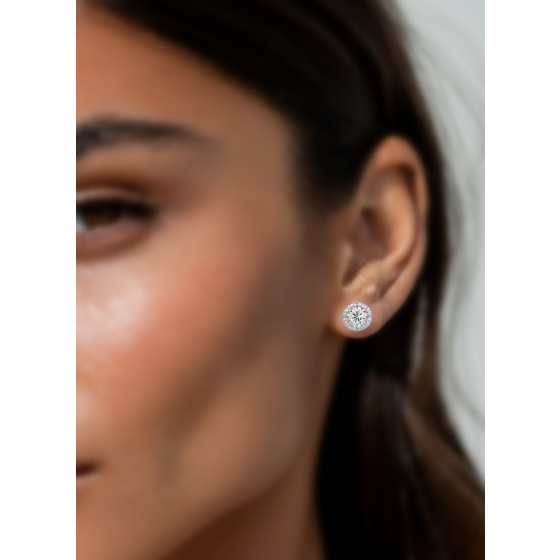 Round Diamond Single Halo Earrings