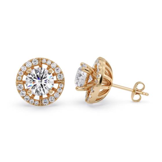 Round Diamond Single Halo Earrings