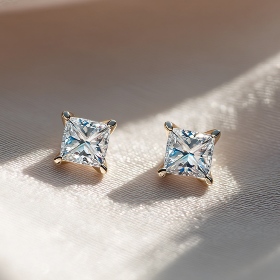 U Prong Princess Diamond Earrings