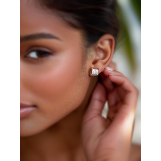 U Prong Princess Diamond Earrings