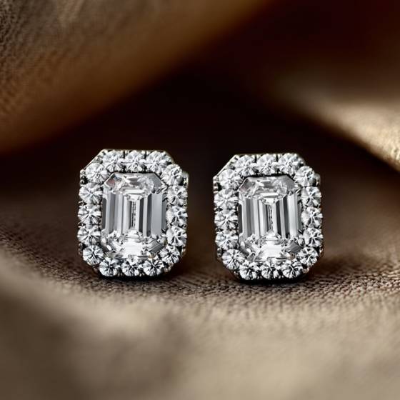 Emerald Diamond Single Halo Earrings