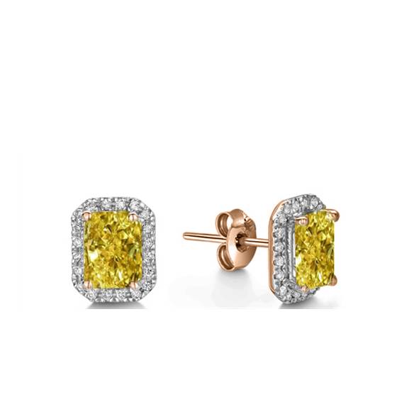 Fancy Yellow Radiant Diamond Halo Earrings