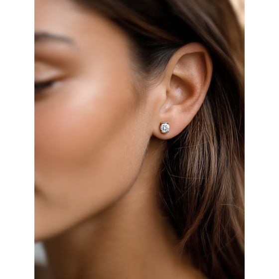 Crossover Round Diamond Semi Bezel Set Stud Earrings