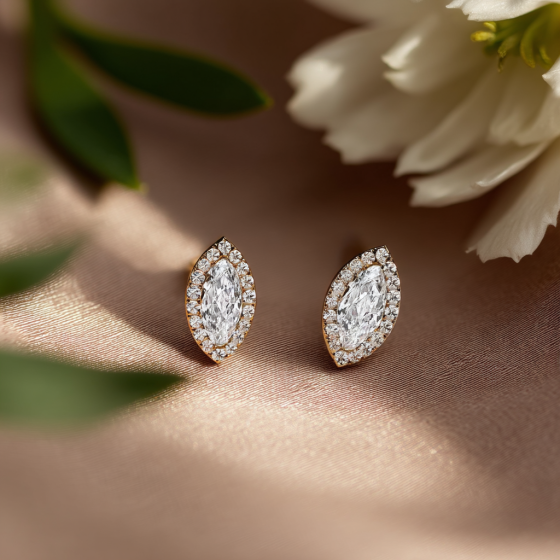 Marquise Diamond Single Halo Earrings